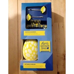 Alex's Lemonade Stand Detangle Brush Hair Clips Set 3pc yellow Lemon fruit New